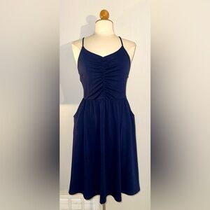 Yathom Women’s Navy Blue Rushed Sleeveless Dress Size Medium